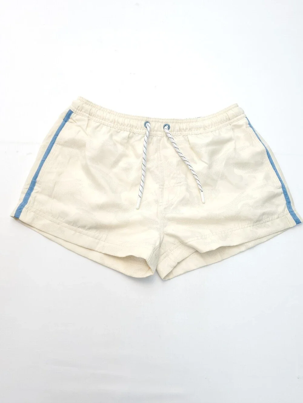 ​AussieBum Men's Swim Trunks Cream Blue Side Stripe Mesh Lined Board Short Sz M